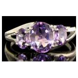 Natural 3.11 ct Amethyst 3 Stone Ring