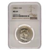 1958 D - MS64 Franklin Silver Half Dollar