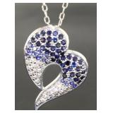 Blue & White Sapphire Sideways Heart Pendant