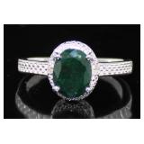 Natural 2.08 ct Oval Emerald & Diamond Ring