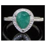 Genuine Pear Cut Emerald & Diamond Accent Ring