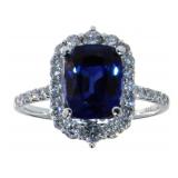 14kt Gold 3.59 ct Cushion Sapphire & Diamond Ring