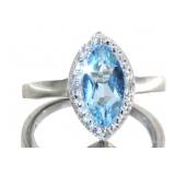 Marquise Cut 2.83 ct Blue Topaz & Diamond Ring