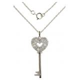Stunning White Topaz Heart Key Necklace