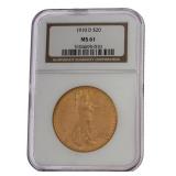 1910-D MS61 St. Gaudens $20.00 Gold Double Eagle
