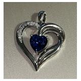 Beautiful Sapphire & Diamond Accent Heart Pendant