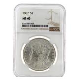 1887 Philadelphia MS63 Morgan Silver Dollar