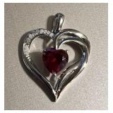 Beautiful Ruby & Diamond Accent Heart Pendant