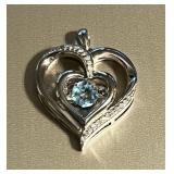 Natural Blue Topaz & Diamond Accent Heart Pend.