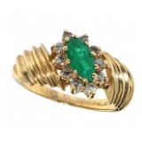 10kt Gold Natural Emerald & Diamond Ring