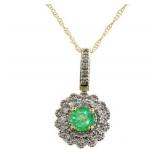 14kt Gold Natural Emerald & Diamond Necklace