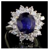 14kt Gold 5.14 ct Oval Sapphire & Diamond Ring