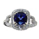 14kt Gold 2.90 ct Cushion Sapphire & Diamond Ring