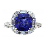 14kt Gold 3.38 ct Cushion Sapphire & Diamond Ring