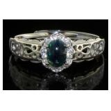 Natural Cabochon Black Opal & White Topaz Ring