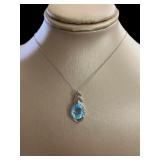 Pear Cut 2.21 ct  Blue Topaz & Diamond Pendant