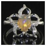 Genuine White Opal & Diamond Ring