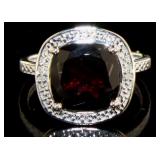 Cushion Cut Natural 5.41 ct Garnet & Diamond RIng