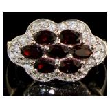 Genuine Garnet & White Topaz Designer Ring
