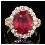 14kt Rose Gold 8.71 ct Oval Ruby & Diamond Ring