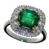 14kt White Gold 2.67 ct Emerald & Diamond Ring