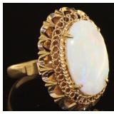 18kt Gold Antique Elongated White Opal Ring