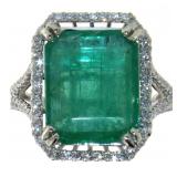 14k White Gold 6.28 ct Emerald & Diamond Ring