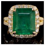 14kt Gold 10.13 ct Natural Emerald & Diamond Ring