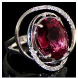 14kt Gold 6.31 ct Oval Tourmaline & Diamond Ring