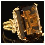 14kt Gold Step Cut 32.50 ct Smoky Quartz Ring