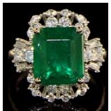 14kt Gold 7.16 ct Natural Emerald & Diamond Ring