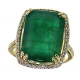 14kt Gold 11.49 ct Natural Emerald & Diamond Ring