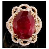 14kt Rose 17.26 ct Oval Ruby & Diamond Ring
