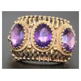 14kt Gold Natural 3.20 ct Amethyst 3 Stone Ring