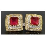 Elegant 6.46 ct Ruby & Topaz Baguette Earrings