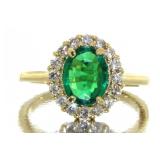 14kt Gold Oval 2.21 ct Emerald & Diamond Ring