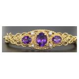 14kt Gold Natural 7.40 ct Amethyst Cuff Bracelet