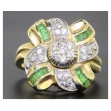 14kt Gold Natural Emerald & Diamond Dinner Ring