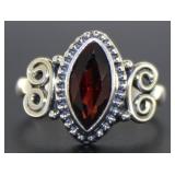 Antique Style Natural Garnet Marquise Ring