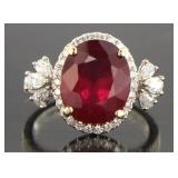 18kt Gold 6.78 ct Oval Ruby & Diamond Ring