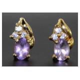 Genuine Amethyst & White Topaz Earrings