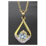 Genuine 2.00 ct Blue Topaz & Diamond Acc. Pendant