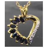 Genuine Sapphire & Diamond Accent Heart Pendant