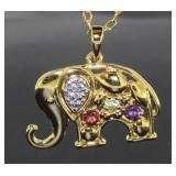 Genuine Gemstone & Diamond Accent Elephant Pendant