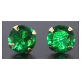 14kt Gold Round 3.00 ct Emerald Stud Earrings