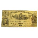 1861 Confederate States $5 Bank Note Richmond VA