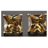 Princess Cut 8.00 ct Golden Citrine Stud Earrings