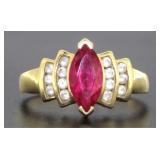 14kt Gold Marquise Ruby & Diamond Ring