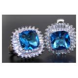 Cushion Cut 5.50 ct Sky Blue Topaz Earrings