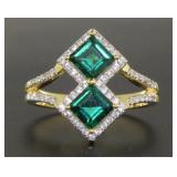 Princess Cut 2.00 ct Double Emerald Ring